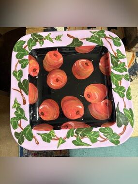 Droll Designs Hand- Painted Square Apple Platter